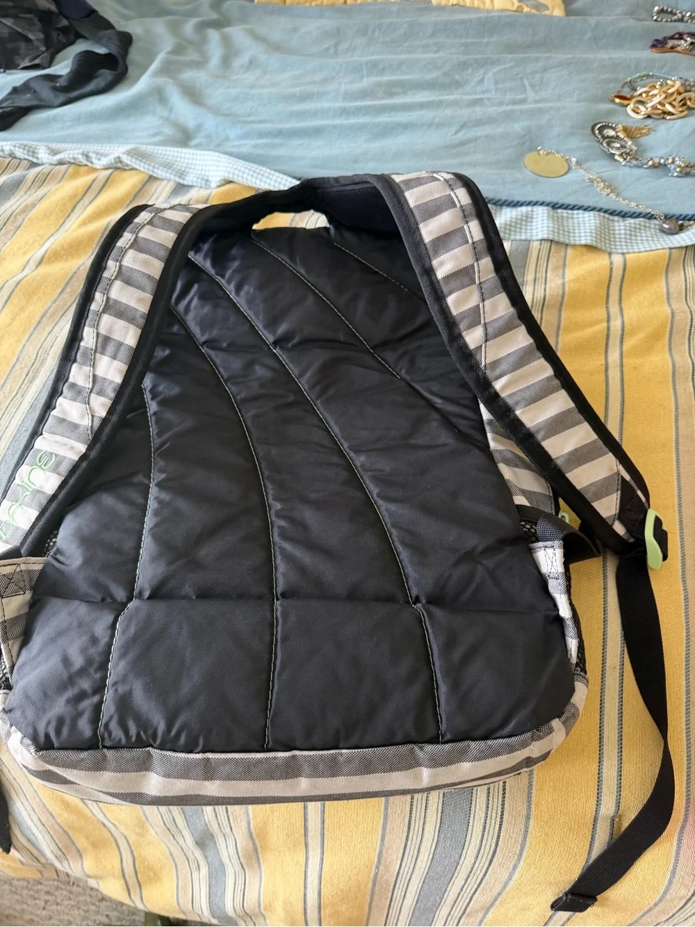 Dakine Gray and White Striped Backpack with Black Accents